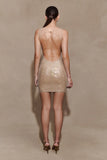 Jasmyn Hot Fix Mini Dress With Mesh Back Nude