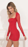 Long Sleeve Bodycon in Red Mesh