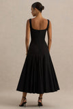 Magnolia Black Scoop Neck Midi Dress With Drop Waist And Ruffling Detail