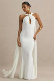 Rhoda White Twist Halter Neck Cape Maxi Dress