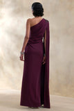 Solace Dark Plum Asymmetric Neck Maxi Dress With Front High Split