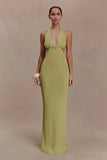 Theresea Halter Knit Maxi Dress Light Olive