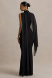 Amour Black High Neck Maxi Dress With Cape Sleeve Detail