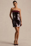 Casandra Burgundy Sequin Bandeau Mini Dress With Satin Trim