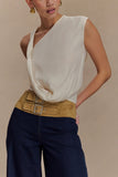 Miranda Faux Suede Belted Denim Wide Leg Jeans Indigo Blue