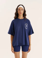 Navy Tennis Club Back Print T Shirt