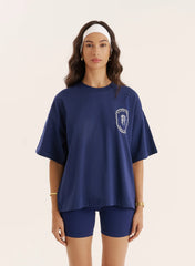 Navy Tennis Club Back Print T Shirt