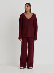 Burgundy Slouchy Knitted Jumper With Scarf