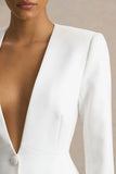 Rosalina White Extreme Plunge Neck Tailored Blazer