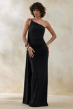 Bettine Black Asymmetric Neck Maxi Dress With Cape Sleeve