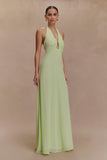 Malakhai Chiffon Halter Maxi Dress Pastel Green