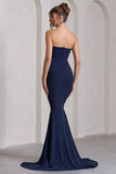 Impress Me Navy Strapless Bandeau Fishtail Maxi Dress