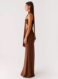 Olive Bloom Maxi Dress Chocolate
