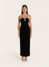 Black Embellished Velvet Midaxi Dress