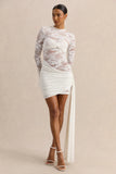 Milavia White Lace Crew Neck Mini Dress With Wrap Sash Detail