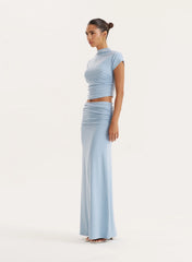 Blue Jersey High Neck Sleeveless Top
