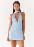 Alicia Satin Halter Mini Dress Pale Blue