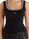 Black Embellished Trim Square Neck Vest Top