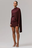 Celeste Burgundy Long Sleeve Mini Dress With Cape Sleeve