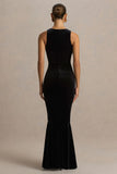 Pippa Black Velvet Crew Neck Mermaid Maxi Dress