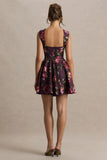 Magic Burgundy Floral Print Sweetheart Neck Mini Dress