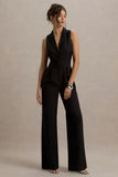 Trixie Black Plunge Neck Tailored Jumpsuit