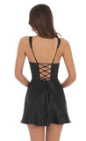 Satin V Neck Corset Dress in Black