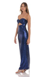 Sequin Twist Cutout Maxi Dress in Navy