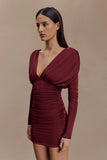 Hayden Long Sleeve Plunge Mini Dress Burgundy