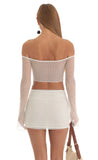 Dotted Mesh Two Piece Skirt Set in White