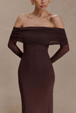 Josie Off Shoulder Mesh Maxi Dress Dark Brown