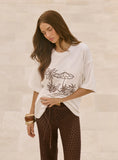 White Beach Embroidered Graphic Cotton T Shirt