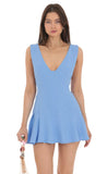 V Neck Fit and Flare Dress in Blue