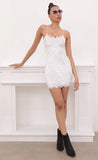 Lace Bodycon Velvet Dress In White
