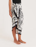 Black And White Palm Print Satin Sarong