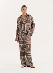 Chocolate Abstract Print Satin Shirt