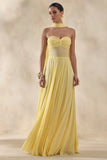 Lyvoria Lemon Bandeau Maxi Dress With Mesh Detail And Scarf