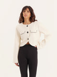 Cream Wool Contrast Pocket Cropped Jacket