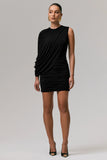 Fortuna Black Ruched Mini Dress With One Sleeve