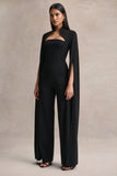 Elisabetta Black Square Neck Jumpsuit With Cape Sleeves