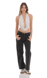 Sequin Plunge Top in Silver
