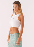 Signature Cropped Beaded Monogram Top White