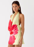 Varindra Cowl Mini Dress Yellow Floral Spritz