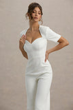Simone White Sweetheart Short Sleeve Wide Leg Jumpsuit