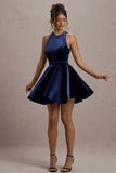 Mackie Navy Velvet Sleeveless Skater Mini Dress