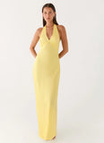 Heavy Hearted Satin Maxi Dress Lemon