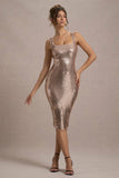 Sweet Spark Rose Gold Sequin Square Neck Midi Dress