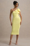 Ambretta Lemon One Shoulder Midi Dress With Bow