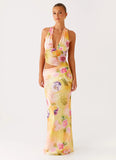 Main Act Halter Maxi Dress Sunburst Floral