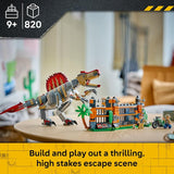 LEGO Jurassic World Spinosaurus Dinosaur Escape 77982 Building Toy for Boys Girls Ages 9 Dinosaur Toy Playset for Kids Pretend Play 820 pieces Gift for Birthdays
